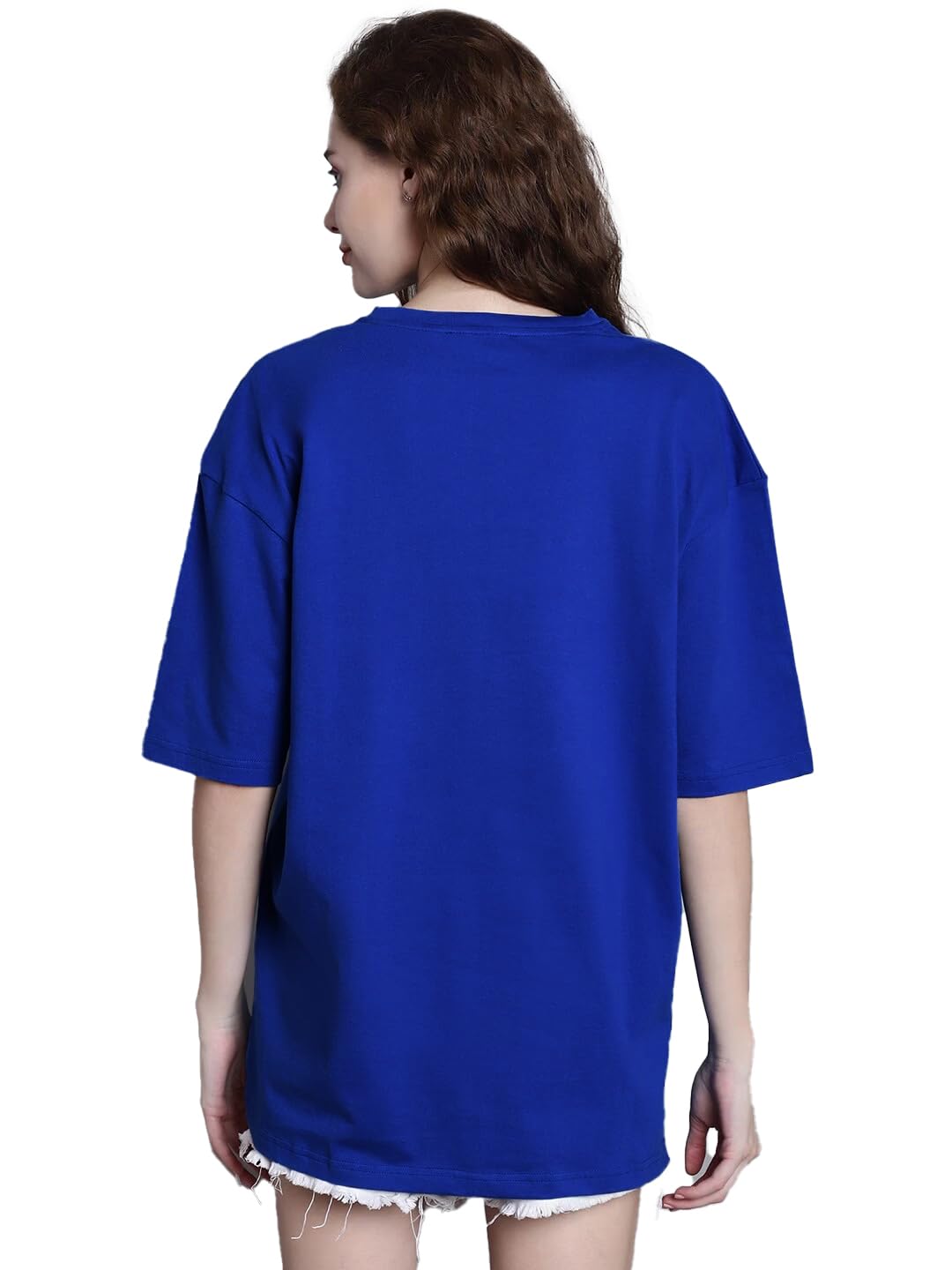 LEOTUDE Women's cotton Oversized Fit Oversized Half Sleeve Tshirt, Round Neck Longline Drop Shoulder Solid T-Shirt
