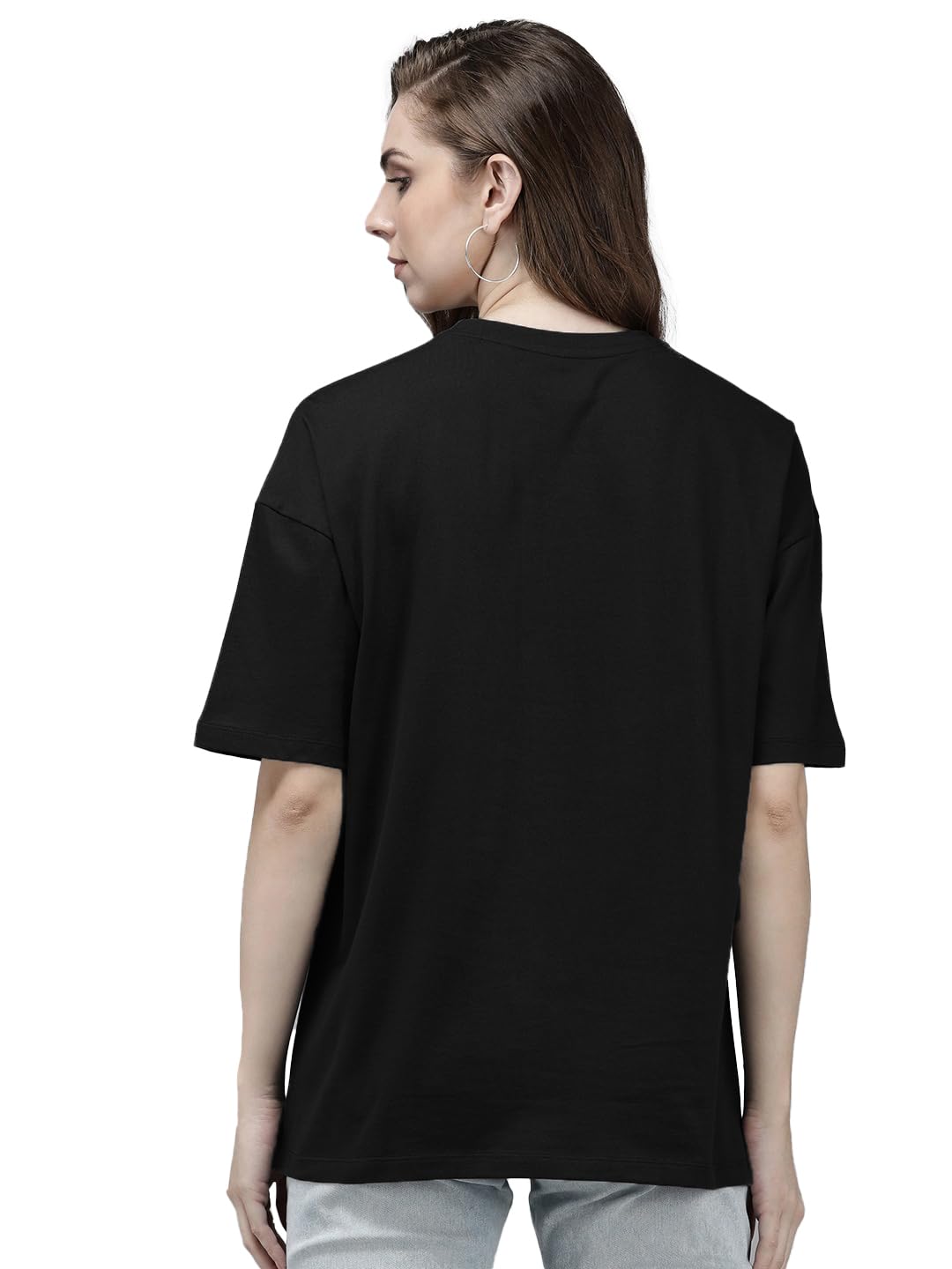 LEOTUDE Women's cotton Oversized Fit Oversized Half Sleeve Tshirt, Round Neck Longline Drop Shoulder Solid T-Shirt