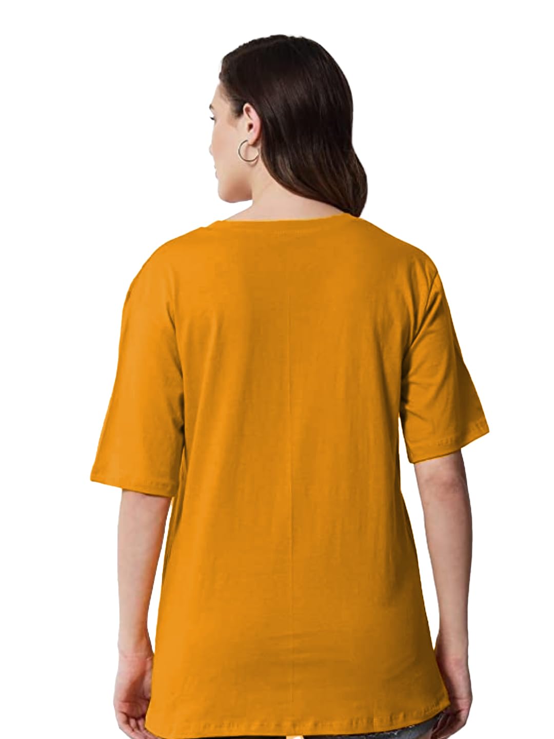 LEOTUDE Women's cotton Oversized Fit Oversized Half Sleeve Tshirt, Round Neck Longline Drop Shoulder Solid T-Shirt