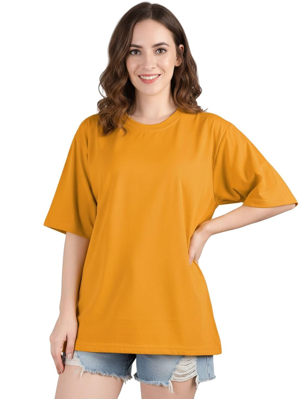 LEOTUDE Women's cotton Oversized Fit Oversized Half Sleeve Tshirt, Round Neck Longline Drop Shoulder Solid T-Shirt