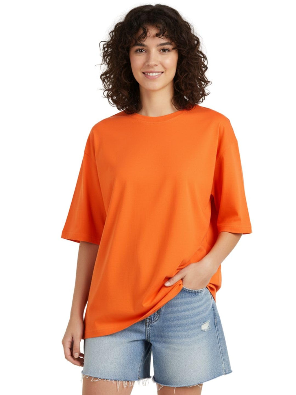 LEOTUDE Women's cotton Oversized Fit Oversized Half Sleeve Tshirt, Round Neck Longline Drop Shoulder Solid T-Shirt