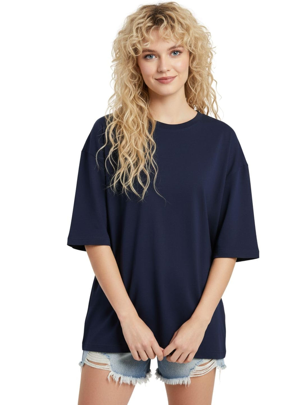 LEOTUDE Women's cotton Oversized Fit Oversized Half Sleeve Tshirt, Round Neck Longline Drop Shoulder Solid T-Shirt