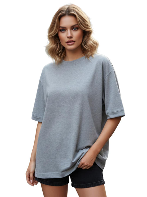 LEOTUDE Women's cotton Oversized Fit Oversized Half Sleeve Tshirt, Round Neck Longline Drop Shoulder Solid T-Shirt