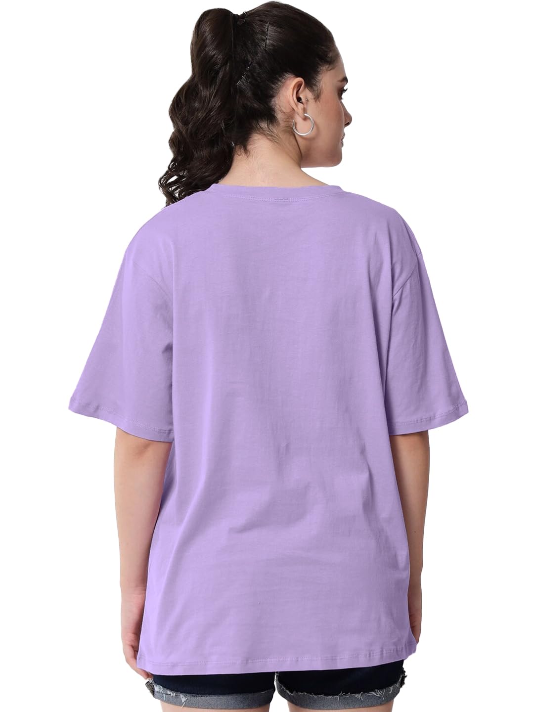 LEOTUDE Women's cotton Oversized Fit Oversized Half Sleeve Tshirt, Round Neck Longline Drop Shoulder Solid T-Shirt