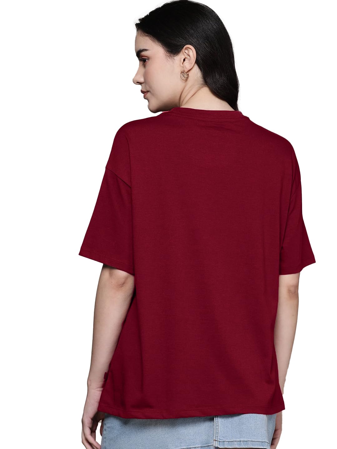 LEOTUDE Women's cotton Oversized Fit Oversized Half Sleeve Tshirt, Round Neck Longline Drop Shoulder Solid T-Shirt