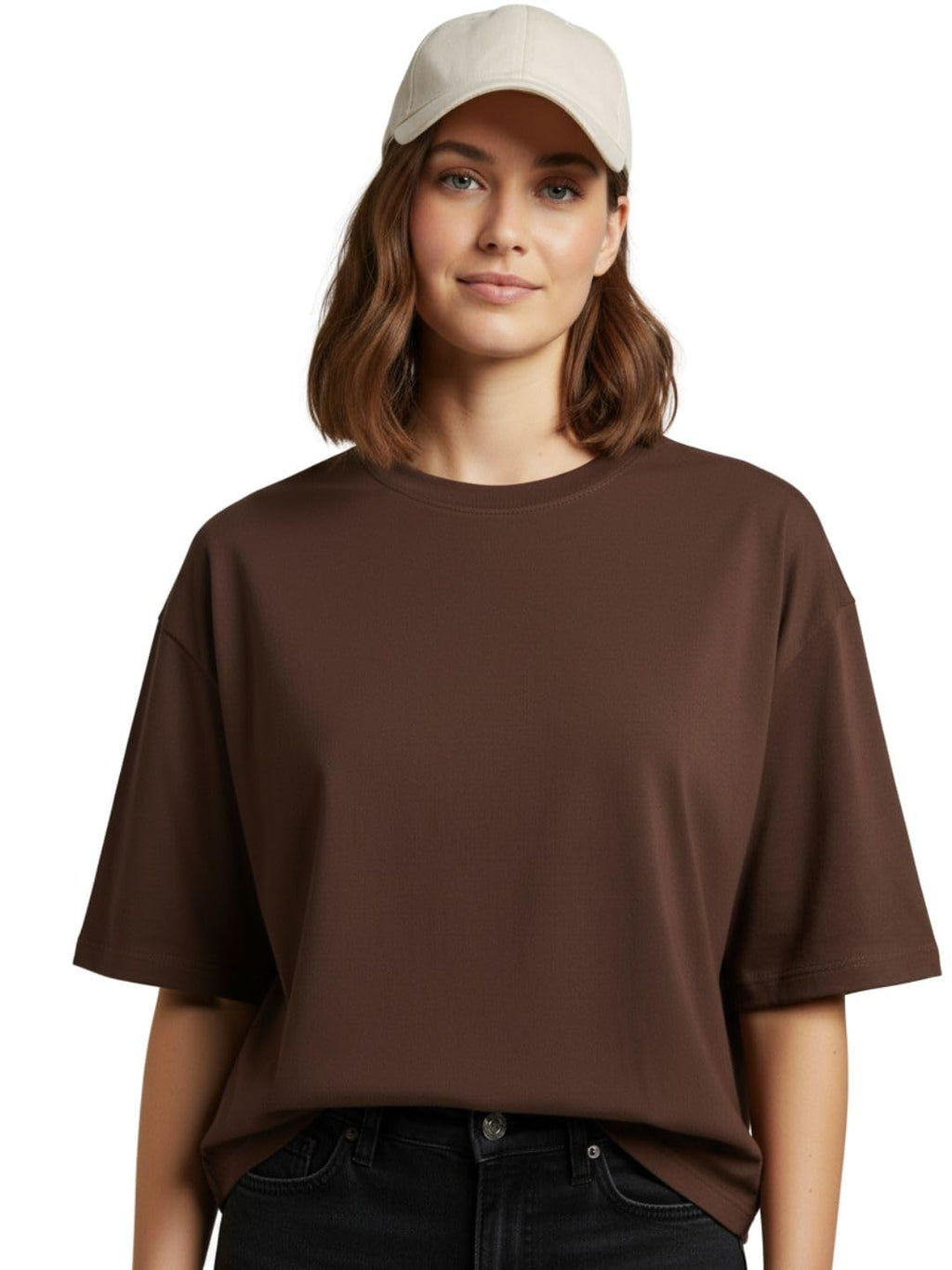 LEOTUDE Women's cotton Oversized Fit Oversized Half Sleeve Tshirt, Round Neck Longline Drop Shoulder Solid T-Shirt