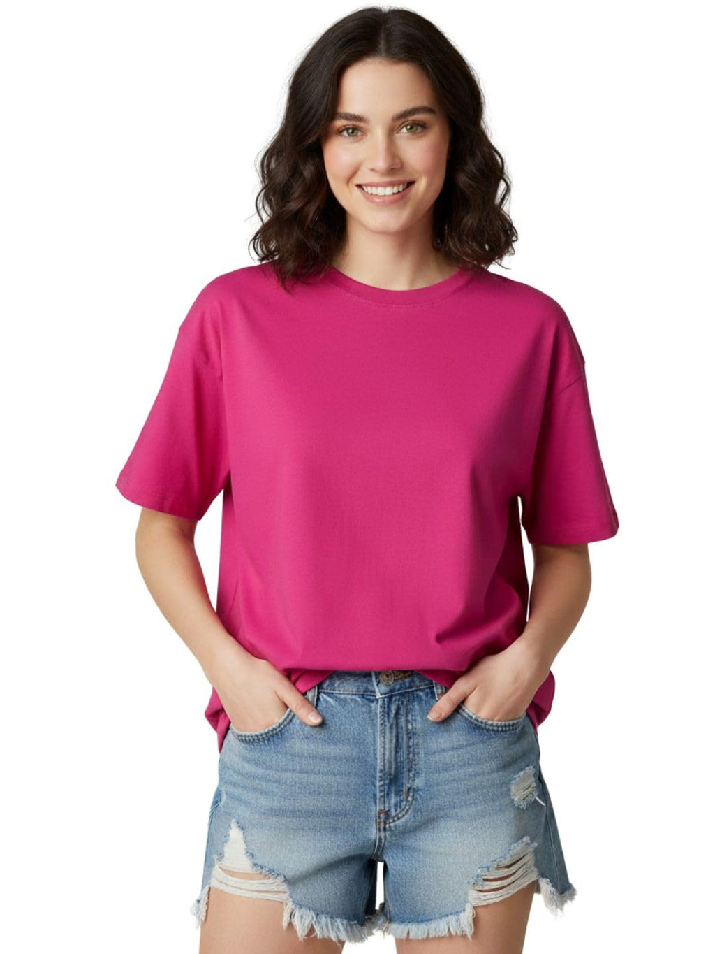LEOTUDE Women's cotton Oversized Fit Oversized Half Sleeve Tshirt, Round Neck Longline Drop Shoulder Solid T-Shirt