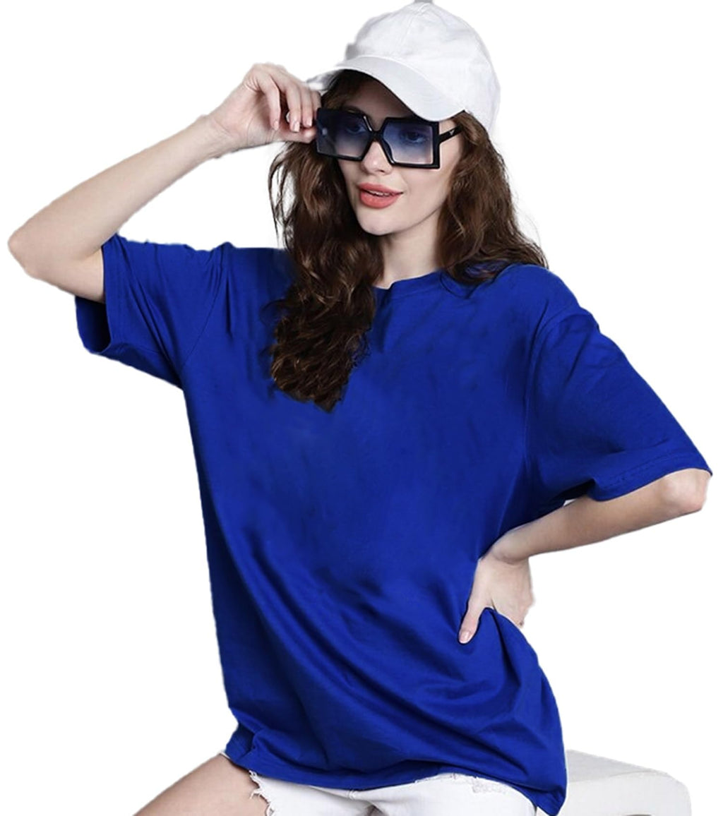 LEOTUDE Women's cotton Oversized Fit Oversized Half Sleeve Tshirt, Round Neck Longline Drop Shoulder Solid T-Shirt