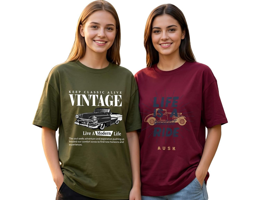 AUSK Oversized T-Shirt for Womens || Graphic Front Printed Loose fit Womens Tshirt