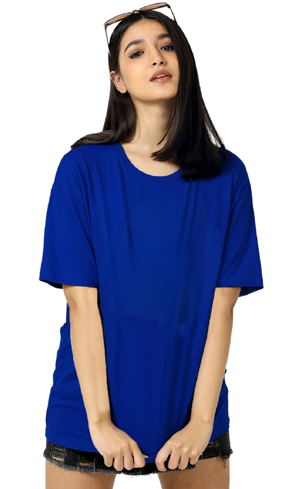 LEOTUDE Women's cotton Oversized Fit Oversized Half Sleeve Tshirt, Round Neck Longline Drop Shoulder Solid T-Shirt