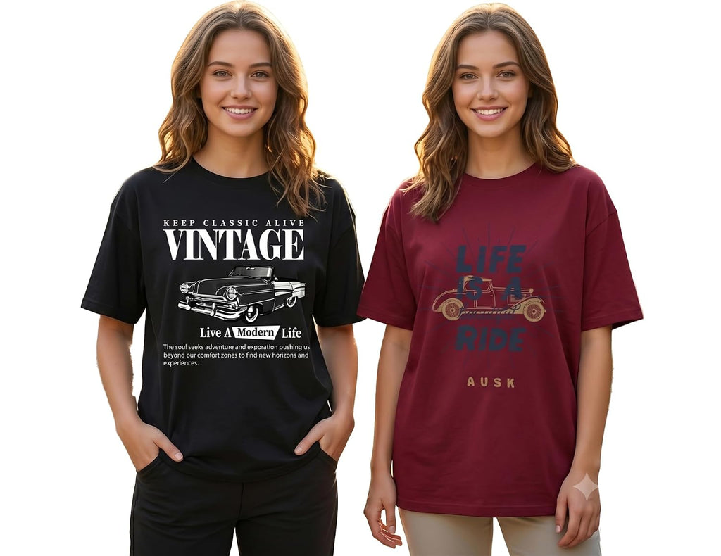 AUSK Oversized T-Shirt for Womens || Graphic Front Printed Loose fit Womens Tshirt