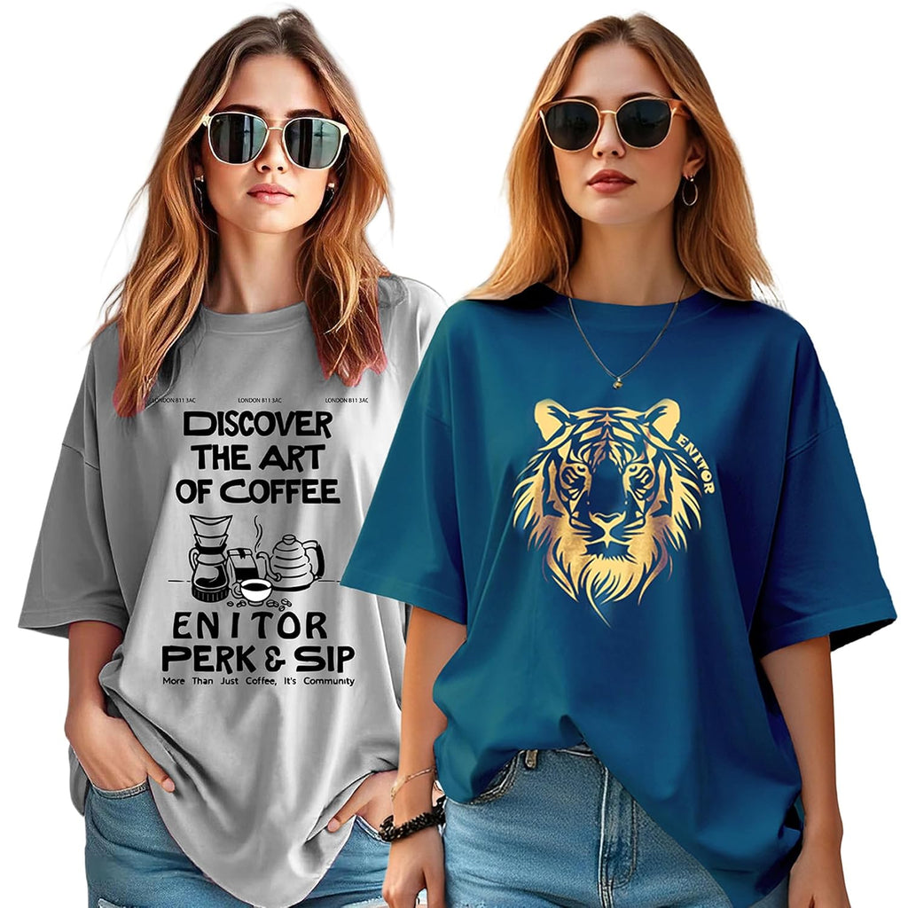 AUSK Oversized T-Shirt for Womens || Graphic Front Printed Loose fit Womens Tshirt