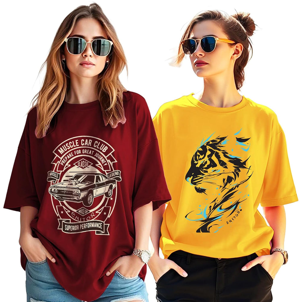 AUSK Oversized T-Shirt for Womens || Graphic Front Printed Loose fit Womens Tshirt