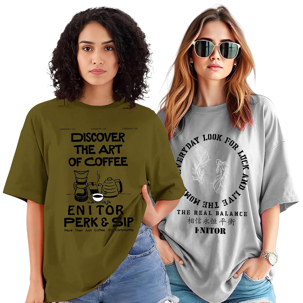 AUSK Oversized T-Shirt for Womens || Graphic Front Printed Loose fit Womens Tshirt