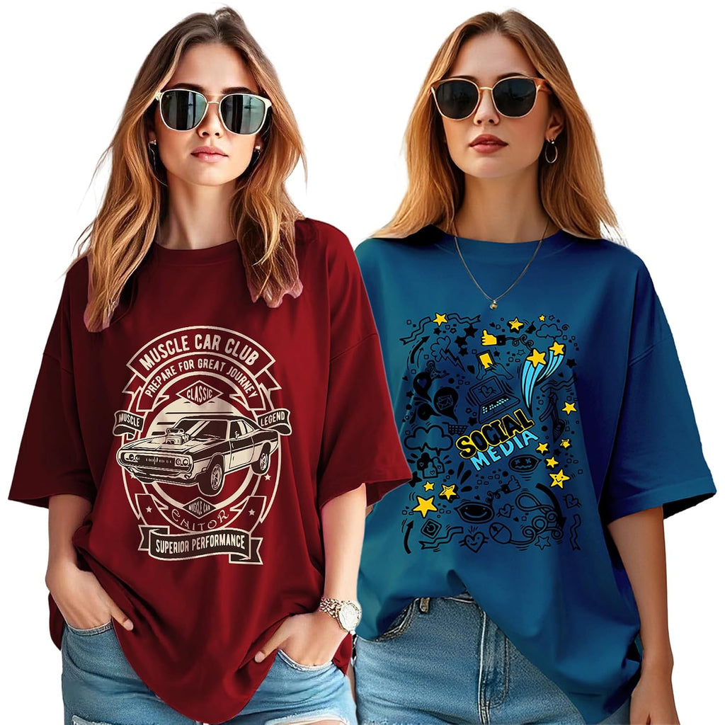 AUSK Oversized T-Shirt for Womens || Graphic Front Printed Loose fit Womens Tshirt