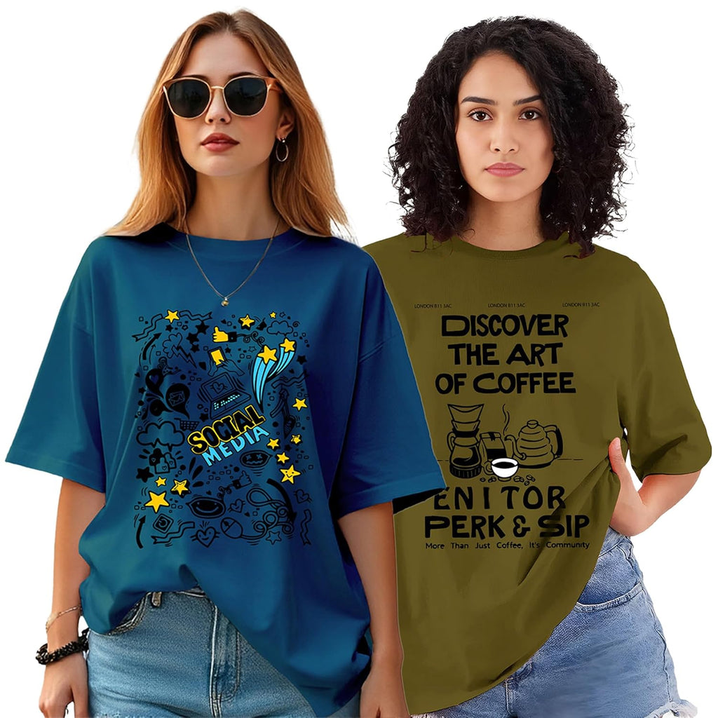 AUSK Oversized T-Shirt for Womens || Graphic Front Printed Loose fit Womens Tshirt