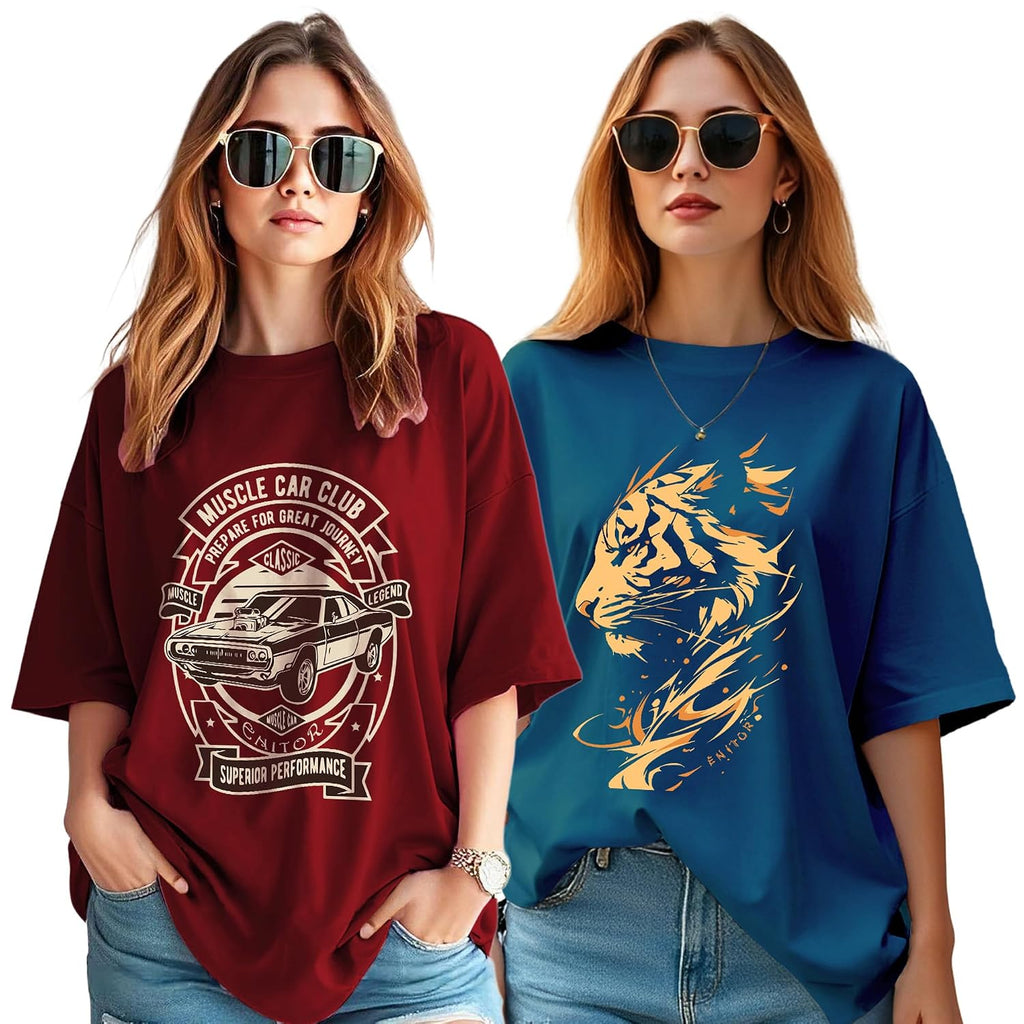 AUSK Oversized T-Shirt for Womens || Graphic Front Printed Loose fit Womens Tshirt