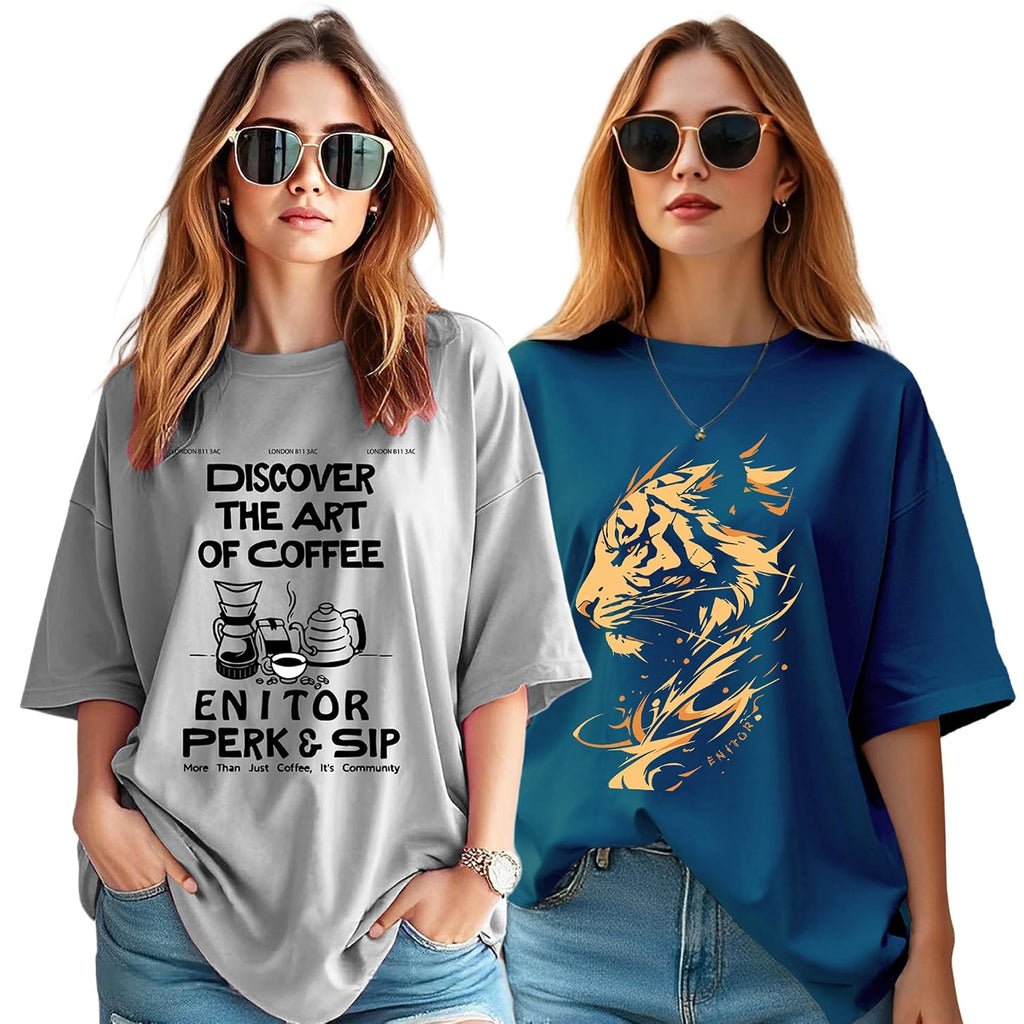 AUSK Oversized T-Shirt for Womens || Graphic Front Printed Loose fit Womens Tshirt