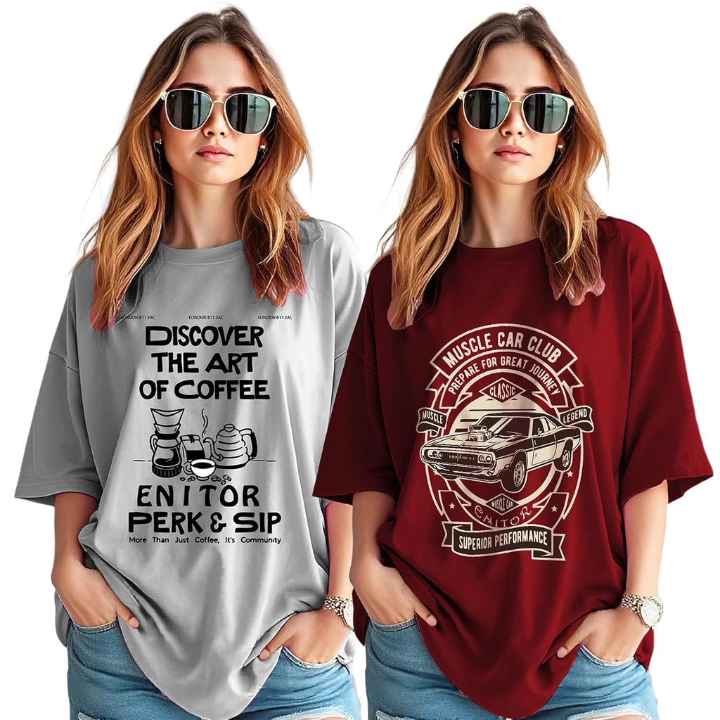 AUSK Oversized T-Shirt for Womens || Graphic Front Printed Loose fit Womens Tshirt