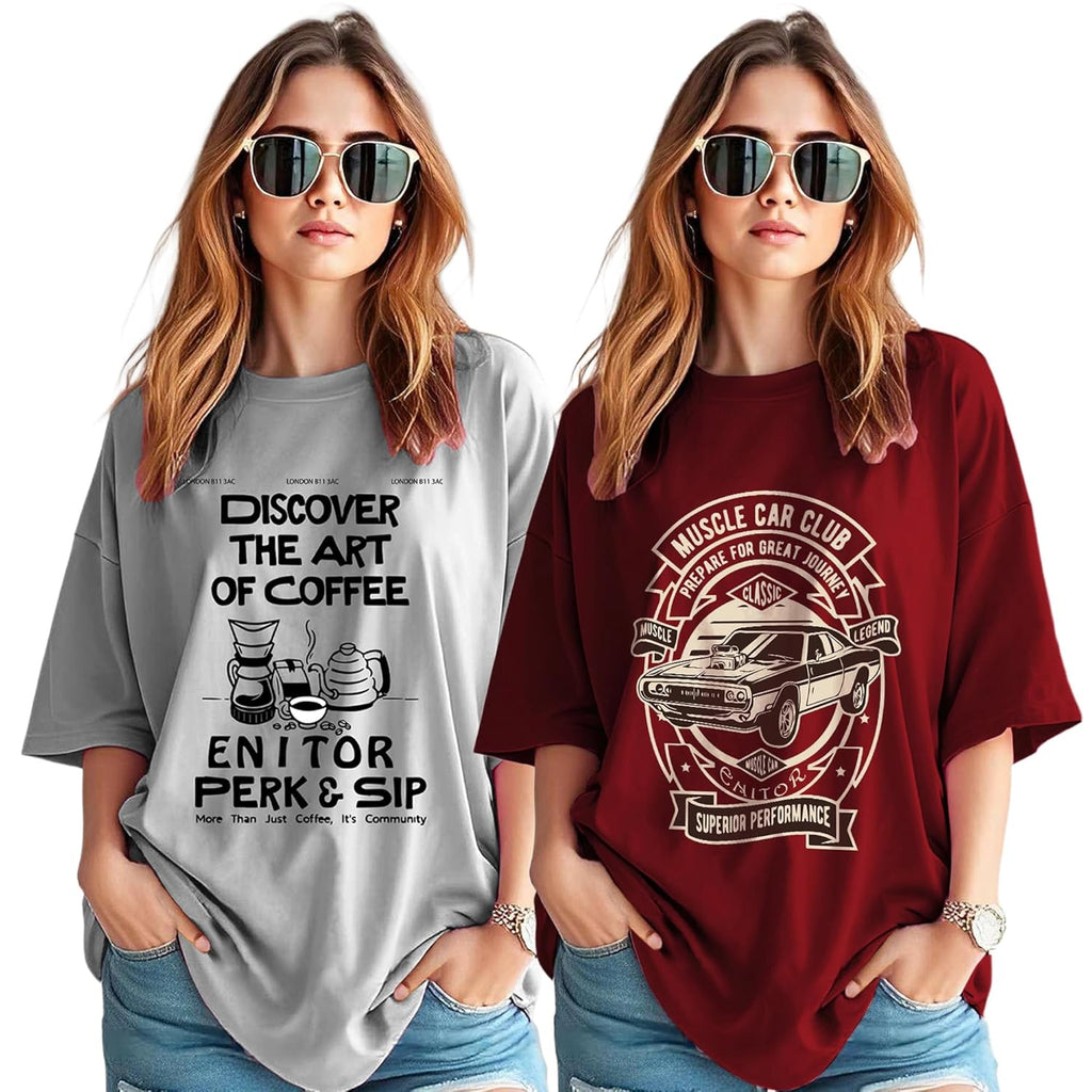 AUSK Oversized T-Shirt for Womens || Graphic Front Printed Loose fit Womens Tshirt