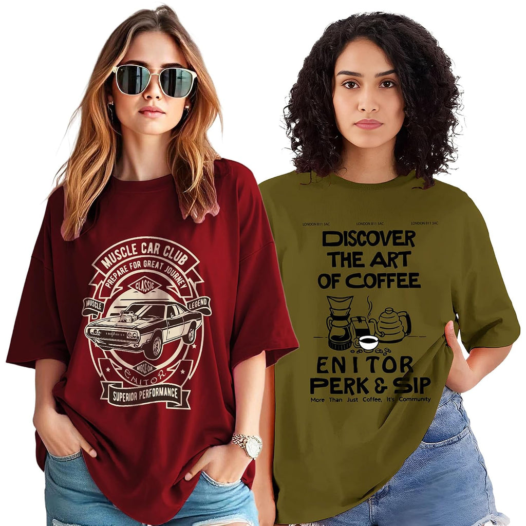 AUSK Oversized T-Shirt for Womens || Graphic Front Printed Loose fit Womens Tshirt